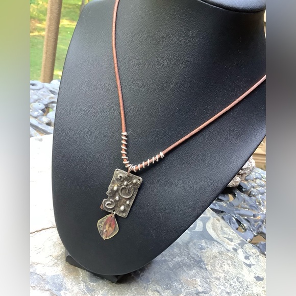 Mixed Metal Leather Cord Necklace Handmade - Picture 3 of 4